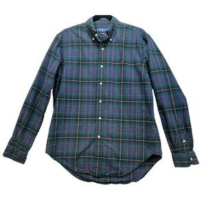 Vintage Ralph Lauren Mens Classic Fit Plaid Long Sleeve Shirt M Navy Green